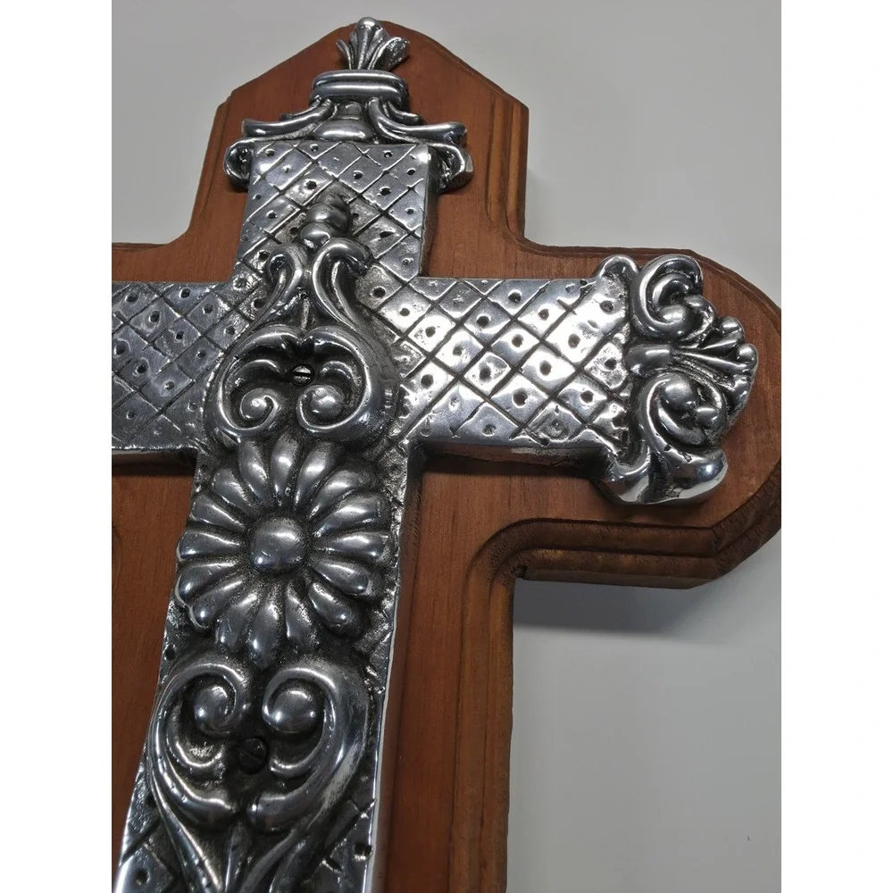 Beautiful Vintage Wood Cross With Silver Cross Overlay Wall Hanging, Stunning